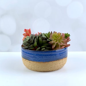 Blue 6 inch plant pot, succulent handmade planter with drainage, cute planter, ceramic flower pot with drain hole, unglazed
