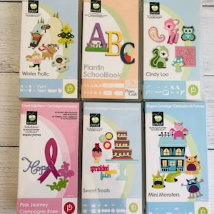 DeStash: Cricut Cartrdiges, SOLD INDIVIDUALLY, includes box/overlay/booklet, some hard to find