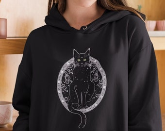 Samhain Hoodie, The cat-sith, Black Cat, Celtic mythology, Pagan witch cat, Celtic Black Cat Hoodie Gift