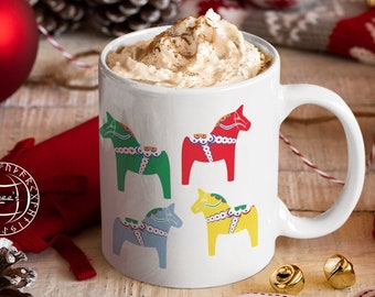 Dala Horse Mug Swedish Dalarna, Sweden Dalecarlian Horse, Scandinavian Christmas Gift