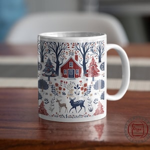 Nordic Folk Art Mug, Rosemaling vintage floral art, Scandinavian Christmas decor, Norwegian Folk Art, Syttende Mai, Nordic Gift, Hygge Gifts