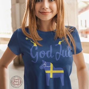 God Jul Shirt, Sweden Dala Horse, Sweden Christmas, Sweden Flag, Scandinavian Christmas Gift