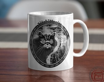 Yule Cat Mug, Jolakotturinn, Yule Cat Art, Black Cat of Iceland, Icelandic Christmas Gifts, Gledileg Jol, Scandinavian Christmas Gift