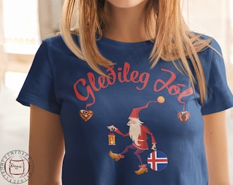 Gledileg Jol Shirt, Iceland Merry Christmas, Icelandic Flag, Tomte Elf Gnome, Iceland gift