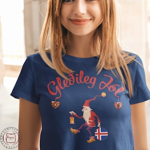 Gledileg Jol Shirt, Iceland Merry Christmas, Icelandic Flag, Tomte Elf Gnome, Iceland gift