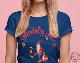 Glaedelig Jul Shirt, Danish Merry Christmas, Denmark Tomte Elf Gnome, Scandinavian Christmas Gift