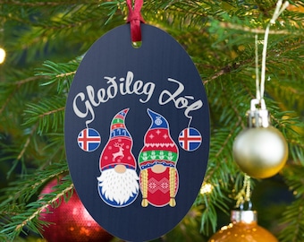 Gledileg Jol Ornament, Iceland Merry Christmas, Icelandic Flag, Iceland Ornament, Tomte Elf Gnome, Iceland gift, Icelandic Christmas Gift