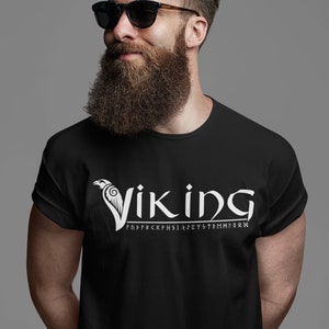 Viking Shirt, Odin&#39;s Raven, Nordic Symbols, Old Norse Runestone, Elder Futhark, Scandinavian Gift
