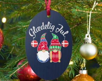 Glaedelig Jul Ornament, Danish Merry Christmas, Denmark Tomte Elf Gnome, Danish Christmas Wooden Ornament, Scandinavian Christmas Gift