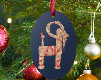 Yule Goat Ornament, Julbock, Straw Yule Goat, Scandinavian Wooden Ornament, Sweden Christmas Gift, Swedish Yule Goat Ornament Gift