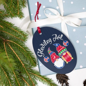Gledileg Jol Ornament, Iceland Merry Christmas, Icelandic Flag, Iceland Ornament, Tomte Elf Gnome, Iceland gift, Icelandic Christmas Gift