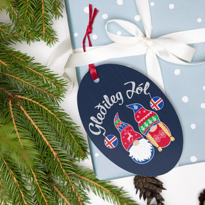 Gledileg Jol Ornament, Iceland Merry Christmas, Icelandic Flag, Iceland Ornament, Tomte Elf Gnome, Iceland gift, Icelandic Christmas Gift