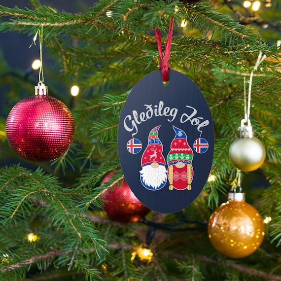 Gledileg Jol Ornament, Iceland Merry Christmas, Icelandic Flag, Iceland Ornament, Tomte Elf Gnome, Iceland gift, Icelandic Christmas Gift