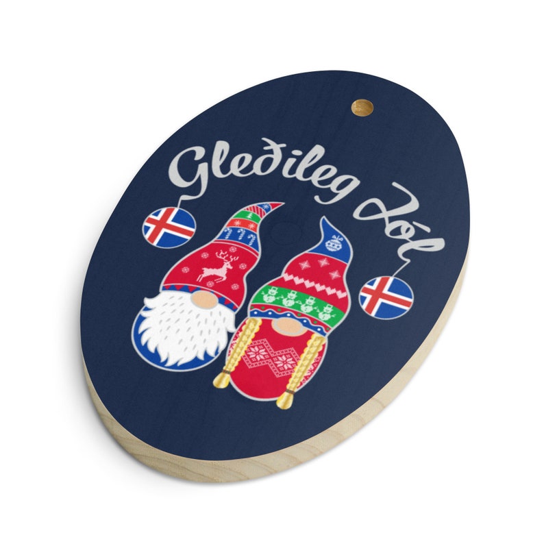 Gledileg Jol Ornament, Iceland Merry Christmas, Icelandic Flag, Iceland Ornament, Tomte Elf Gnome, Iceland gift, Icelandic Christmas Gift