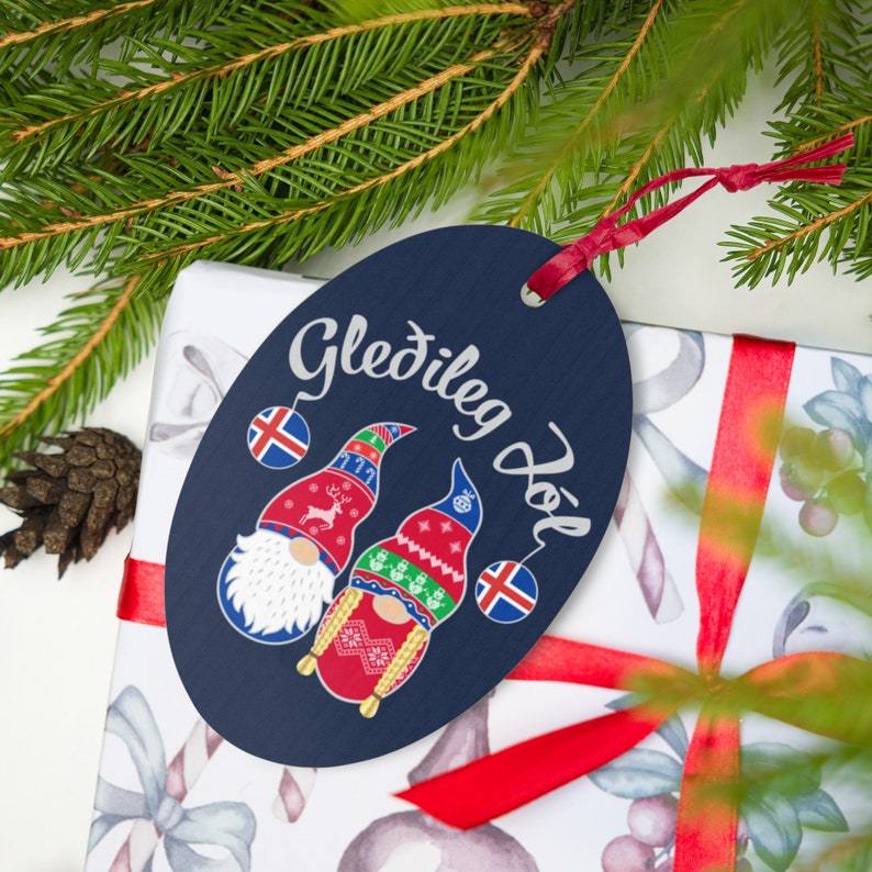 Gledileg Jol Ornament, Iceland Merry Christmas, Icelandic Flag, Iceland Ornament, Tomte Elf Gnome, Iceland gift, Icelandic Christmas Gift