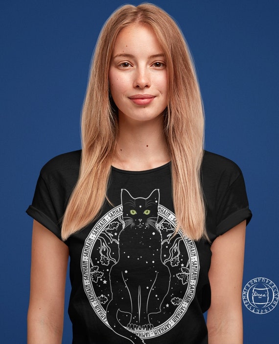 Samhain T-Shirt, The Cat-sith, Black Cat, Celtic mythology, Pagan witch cat, Celtic Black Cat Sweater Gift