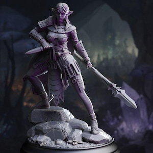 Dnd Drow Pathfinder Mini - Drow Ranger - Lolth&#39;s General - Drow Rogue - Underdark Female Drow - Moon Knight - 32mm Dnd Mini