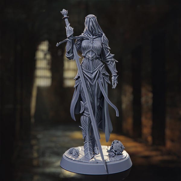 Faceless Maiden Paladin Knight Miniature, Holy Warrior Champion, Divine Guardian Fighter, Human Crusader Cleric, Sacred Order Sentinel
