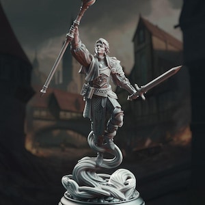 Dnd Young Wizard Mini - Male Sorcerer - Apprentice Mage - Youth Spellcaster - Spellsword - Dnd Mini - 32mm