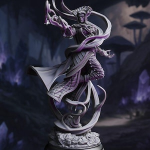 Dnd Drow Sorcereress Mini - Drow Female Mage - Lolth Lunar Wizard - Drow Battlemage - Underdark Spellcaster - Moonweaver - 32mm Dnd Mini