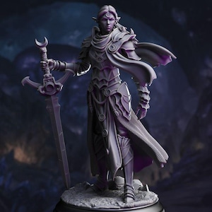 Dnd Drow Paladin Mini - Drow Fighter - Lolth&#39;s General - Drow Warrior - Underdark Female Drow - Moon Cleric - 32mm Dnd Mini
