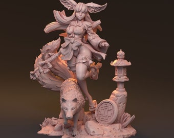 Fox Girl Ranger //Beast Master Elf // Kitsune Druid // Dnd Mini // Pin Up