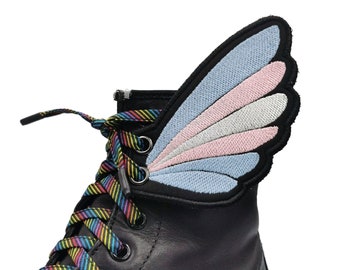 Pink, blue and white wings for shoes, Trans, glow in the dark . Dr. Martens, Converse, Vans. Unisex gift, LGBTQ+ . accessories