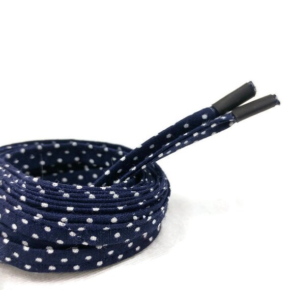 Super Laces Mini White Polka Dots on Navy Blue Background in Fabrics Handmade in Quebec. Laminated Tips Dr. Martens Converse Polka Dot Etsy