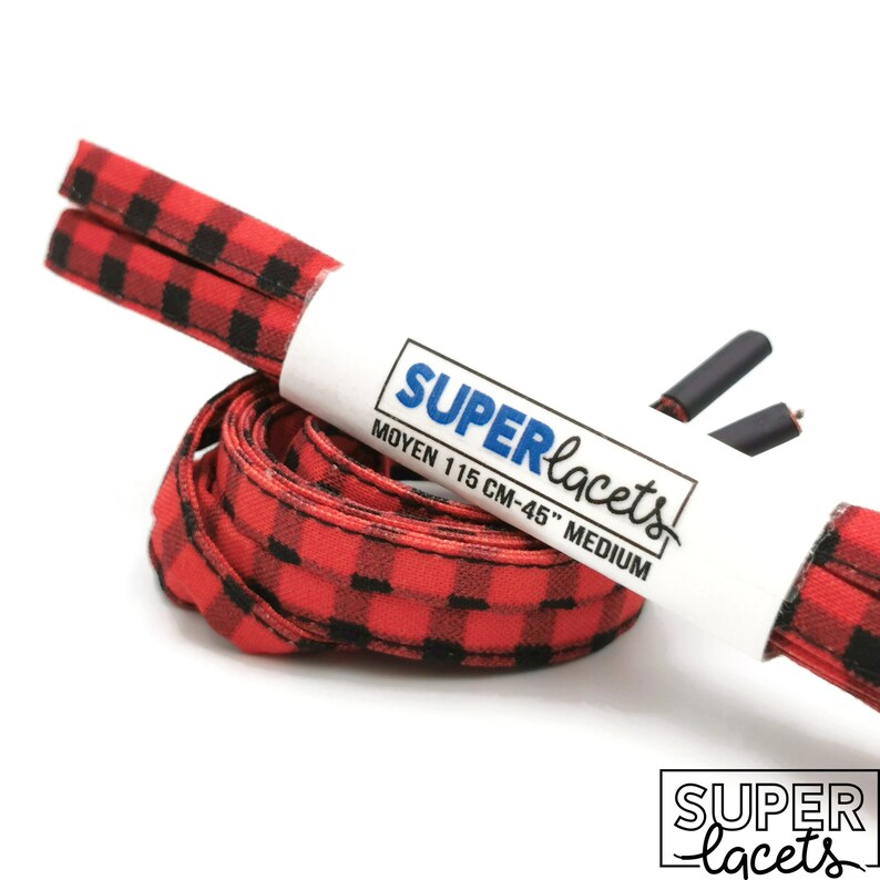 Lacci Super Rinforzati in Tessuto a Scacchi Rossi e Neri 2.0. Punte plastificate. Per Dr Martens, Converse, Vans. Lacci per skateboard immagine 5