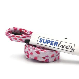 Super pink laces with pink fabric hearts. Laminated tips, Dr Martens, Converse, Vans, Mother's Day. 8 eyelet laces. image 4