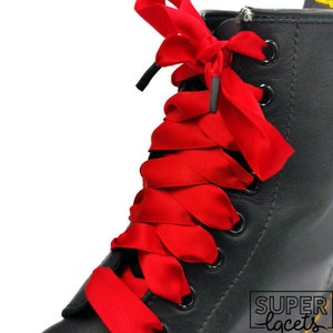 Red satin laces. Plasticized tips, Dr Martens, Vans, Converse. Sneaker laces, man, woman, child, Christmas, holiday outfit, gift