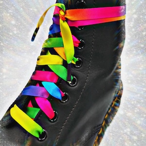 Super Rainbow Satin Laces. LGBTQ+. Plastic tips, Dr Martens, Vans, Converse. Sneakers laces, men, women, children