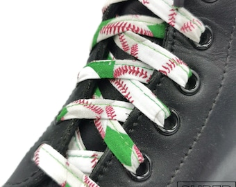 Baseball-Schnürsenkel, Stoffschnürsenkel, grüne Schnürsenkel, Quebec-Geschenk, Quebec, Kanada-Geschenk, Sport, ausgefallene Schnürsenkel, Dr. Martens, Vans, Converse