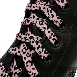 Super Pink Leopard Laces in fabric, handmade in Quebec. Plastic tips. Dr Martens, Converse, Vans, gift, Punk