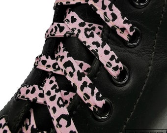 Super Leopard Pink fabric laces, handmade in Quebec. Plastic tips. Dr Martens, Converse, Vans, Gift, Punk