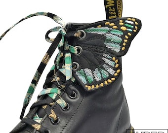 Butterfly wing shoe covers, black and multicolored. Fits Dr. Martens, Converse, and Vans. A great gift for women and children. Suitable for decoration, accessories, and roller skates.