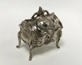 Antique Art Nouveau Silver Toned French Victorian Beveled Glass Vintage Ormolu Trinket Filigree Box Vitrine Jewelry Casket Unique Bridal Box