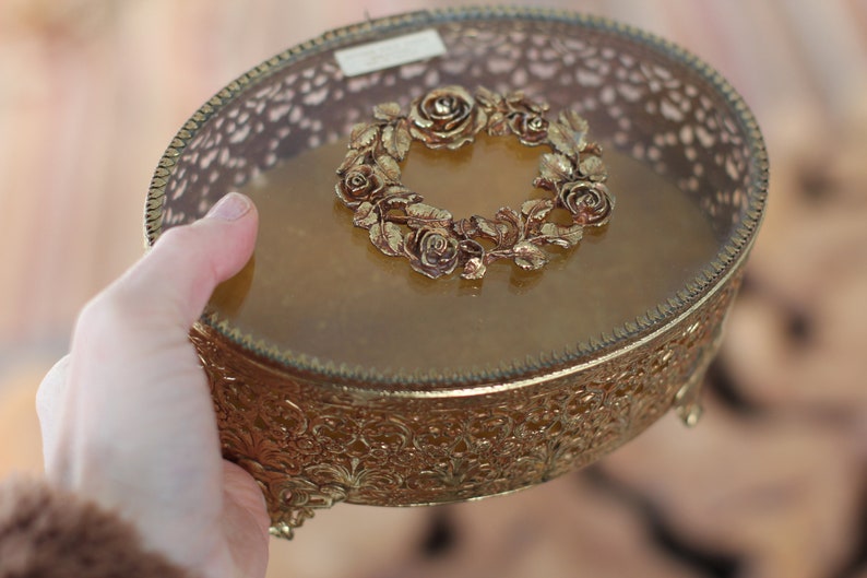 Antique French Victorian Roses Wreath Jewelry Box Rare Vintage Floral Bronze Jewelry Box Unique Gold Rose Matson Filigree Ormolu Stylebuilt