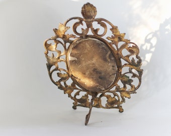 Details about   antique ornate Victorian gilt cast iron oval leaf picture frame stand bronze old 