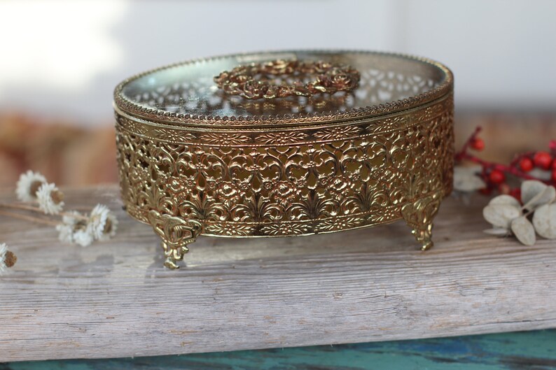 Antique French Victorian Roses Wreath Jewelry Box Rare Vintage Floral Bronze Jewelry Box Unique Gold Rose Matson Filigree Ormolu Stylebuilt