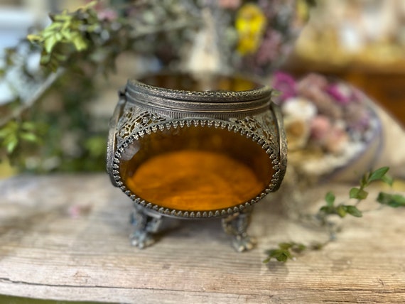 Antique Amber Filigree Beveled Glass Filigree Fren