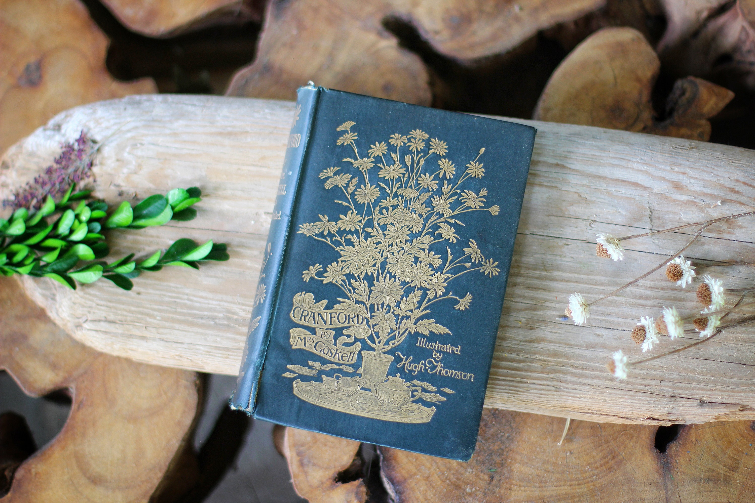 Vintage Victorian Floral Leaves Green Gold Book Cranford Mrs Etsy