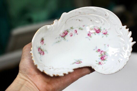 Vintage Floral Bavarian Tray Ring Dish Jewelry Di… - image 1