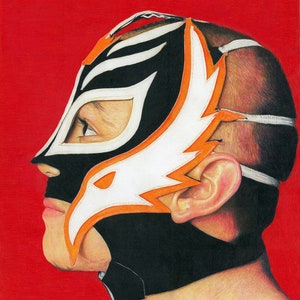 Impresión de arte Rey Mysterio, impresión de arte enmarcada, dibujo a lápiz, impresión de lienzo