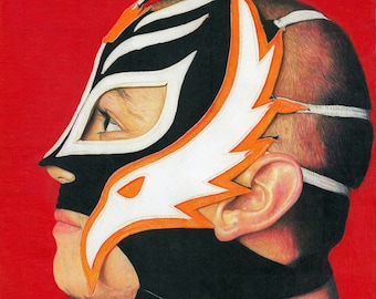 Rey Mysterio art print, framed art print, pencil drawing, canvas print