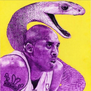 Impresión de arte de Kobe Bryant, impresión de arte enmarcada, dibujo a lápiz, lienzo de Kobe Bryant