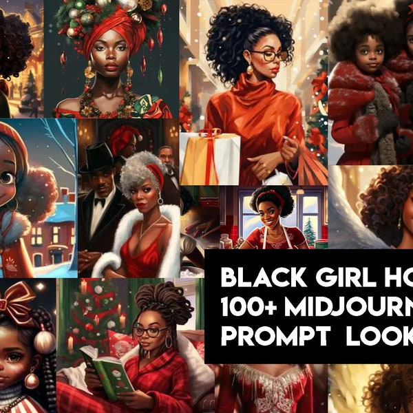 100+ Black Woman Christmas Graphics AI Art Prompts | Midjourney, Digital, Art, Black Women Prompts for Midjourney