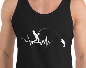 Fishing Heartbeat  Tank Top - Fishing Shirt - Fisherman Gift - Funny Fishing Tshirt - Fly Fishing T Shirt - Bass Fishing - Fathers Day Unise