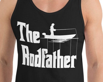 The Rodfather Tank Top Unisex - Angeln T Shirt - Fischer Shirt - Lustiges Fischen - Geschenk für Papa - Vintage Fischen T Shirt - Vatertag