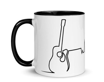 Guitar Heartbeat Ceramic Mug 11oz - Gift for Guitarist - Funny Musician Mug - Coffee Mug - Tea Mug - Classic Guitar - Acoustic Guitar Mug